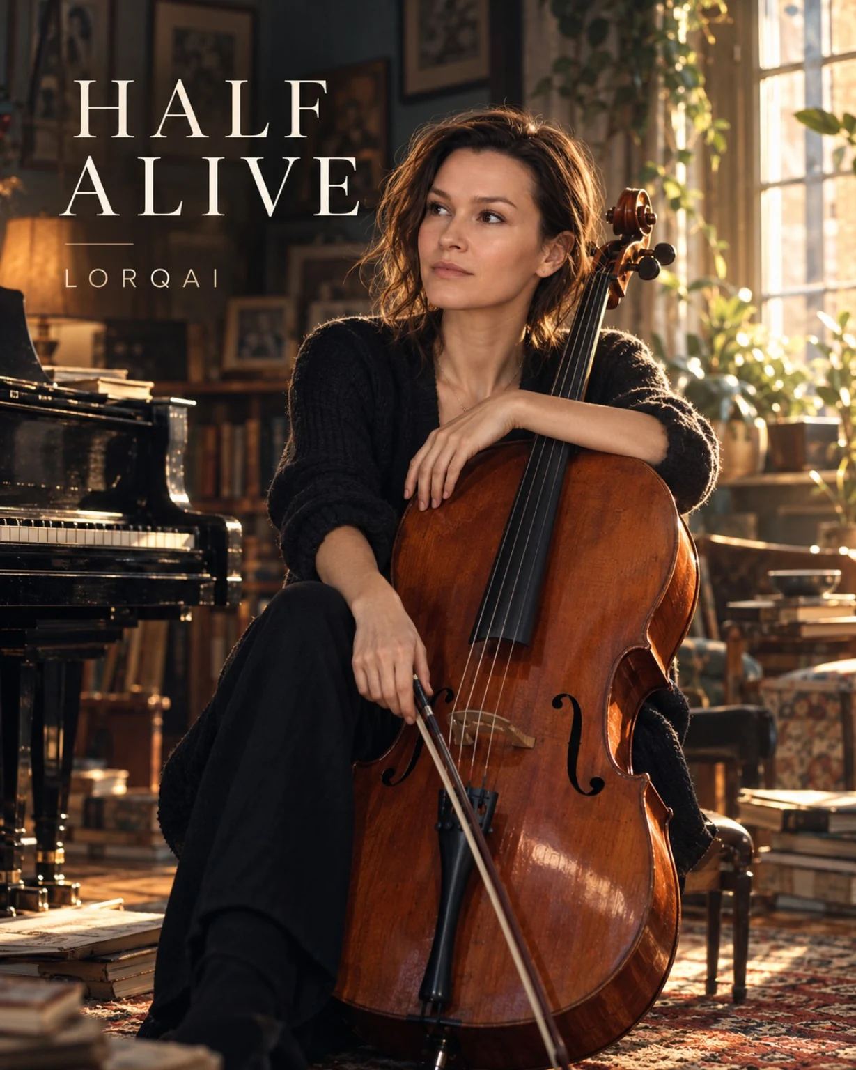 HALF ALIVE by LORQAI illustrated cover featuring Ilse with a cello